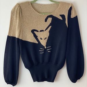 Rare Woman’s Vintage Black Gold metallic knit Top xs s